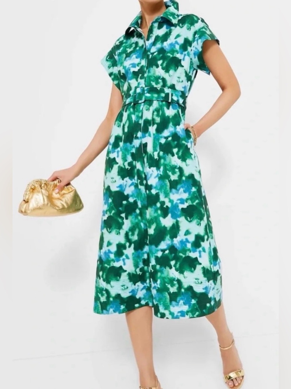 Tuckernuck Deep Lagoon Chloe Dress Abstract Midi Dress in Green & Blue Size XXL